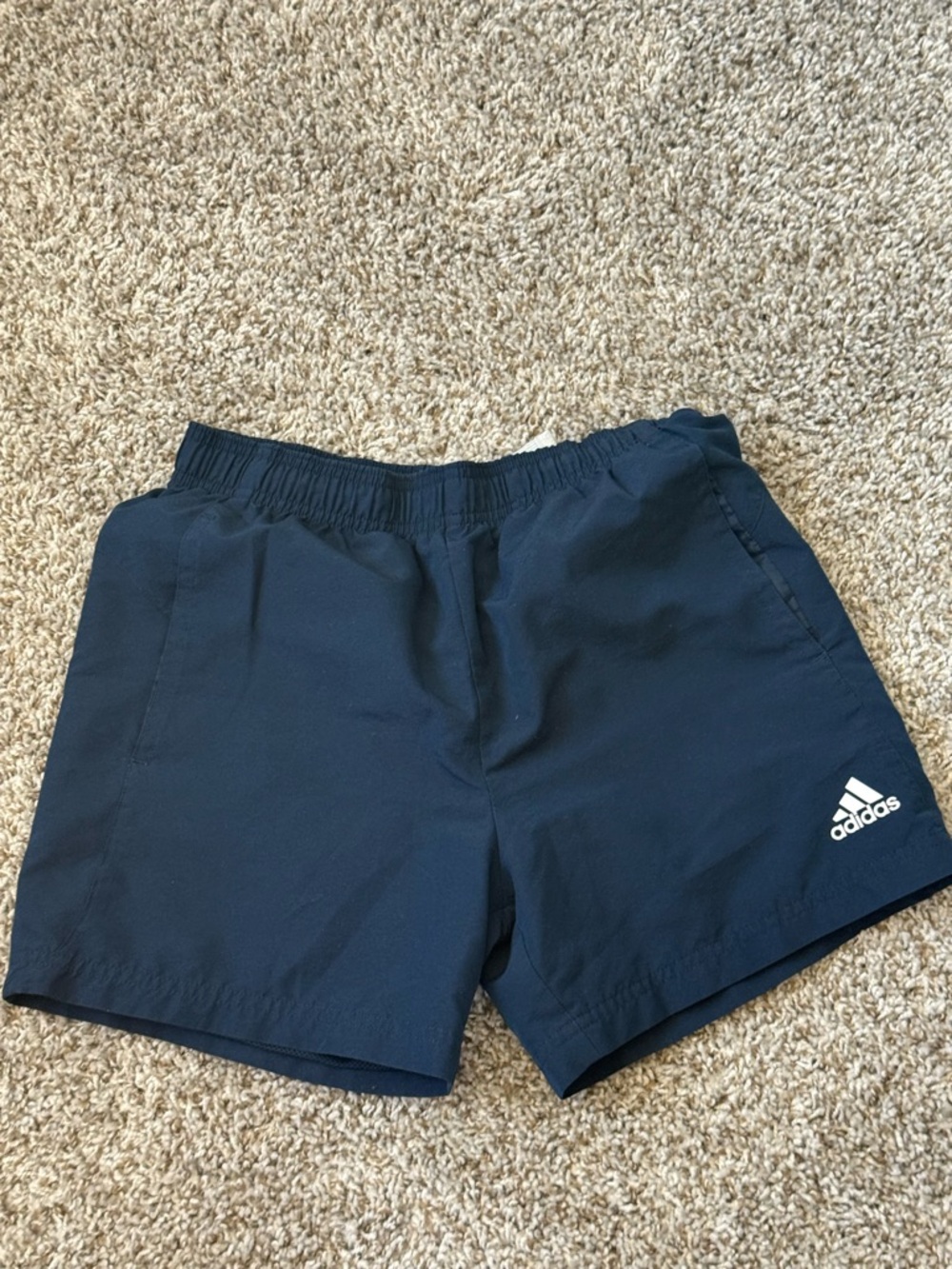 adidas Navy Mesh Lined Athletic Shorts with Logo Tag
